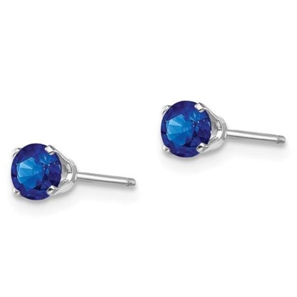 14K White Gold Blue Sapphire Stud Earrings (3.2 Mm) 14K White Gold Genuine Blue Sapphire Post Earrings
